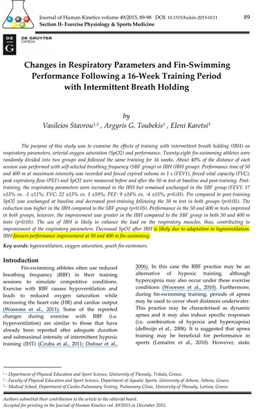 hypoventilation training in fin swimming